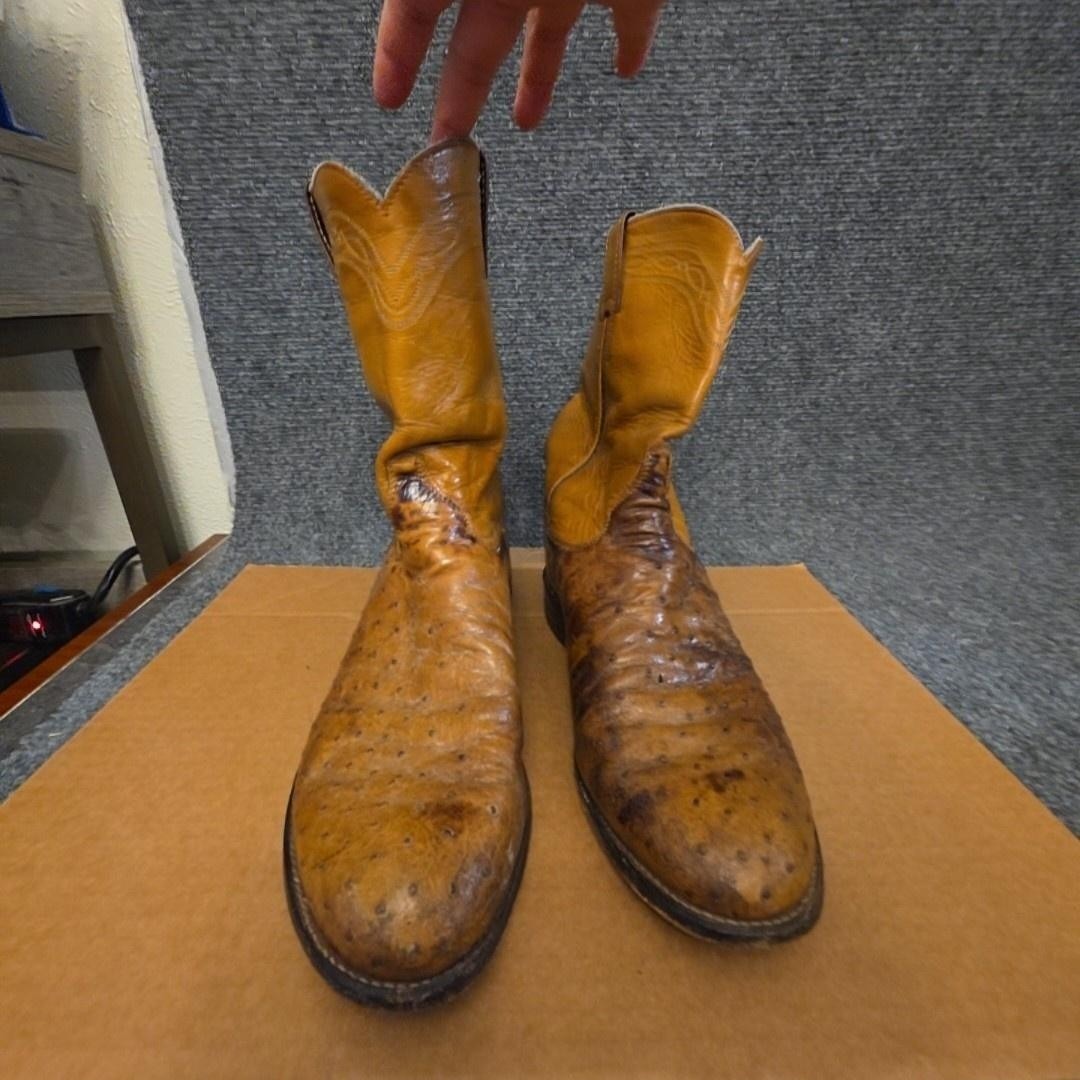 Justin Boots Mens Size 10 D Brown Ostrich Leather Western Cowboy Roper 3032 Usa